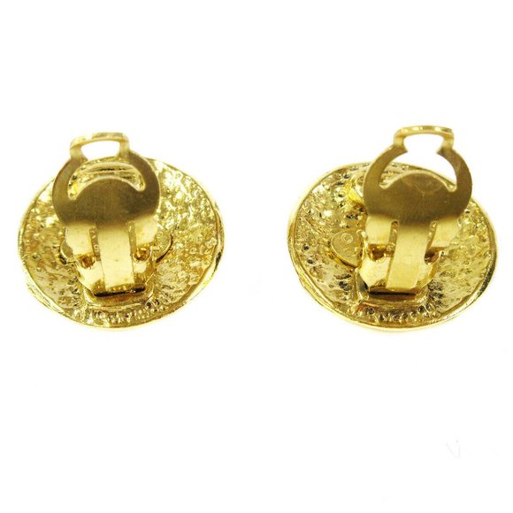 CHANEL CC Logos Button Motif Earrings Gold-Tone - Picture 2 of 4